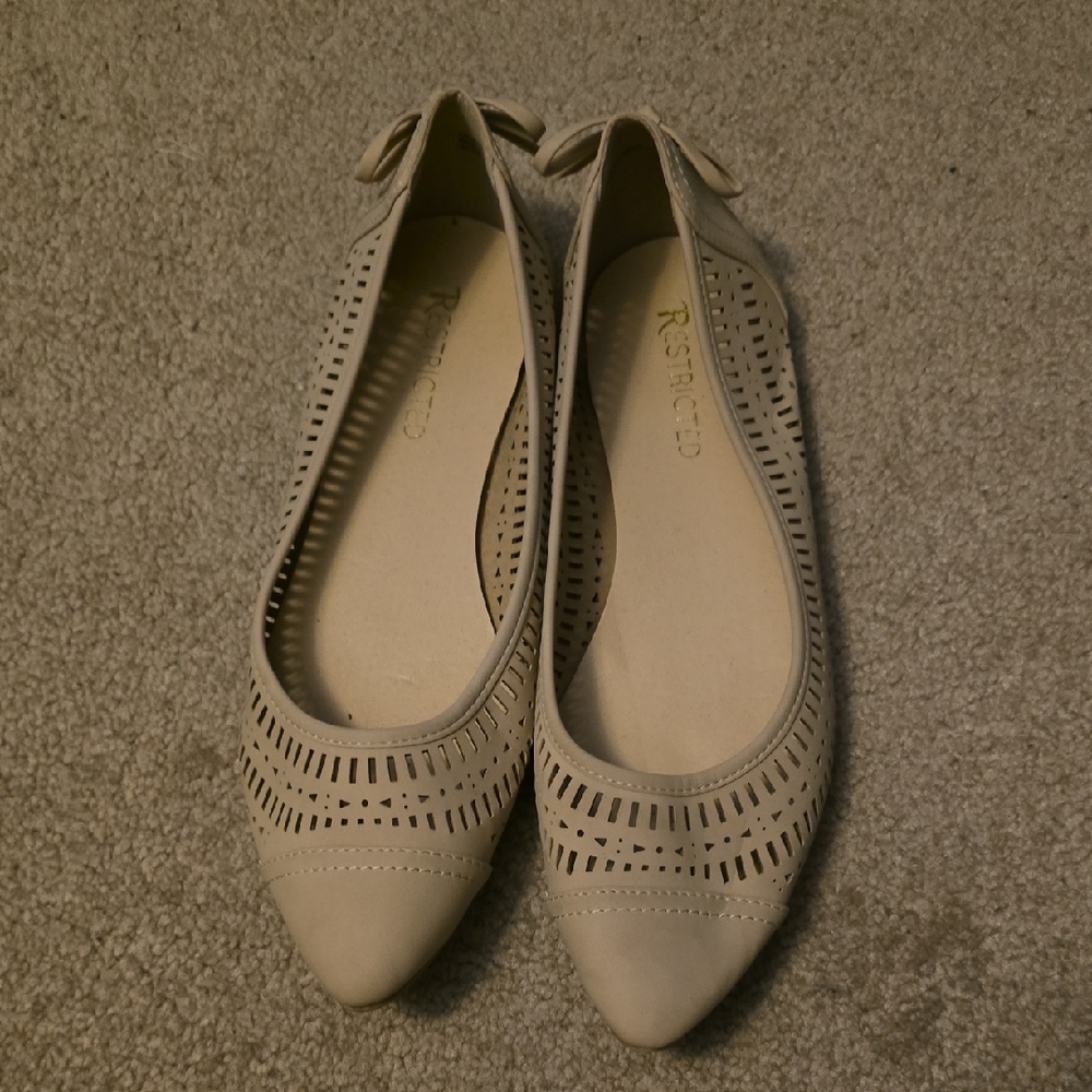 Restricted Cream/Tan Ballet Flats with Perforated Detailing